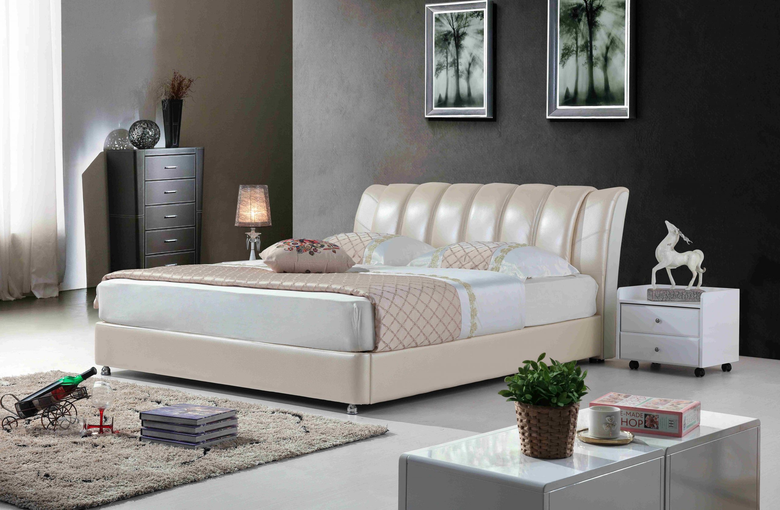 A8635-high quality upholstered leather king bed made by china luxury and modern furniture factory and company-furbyme