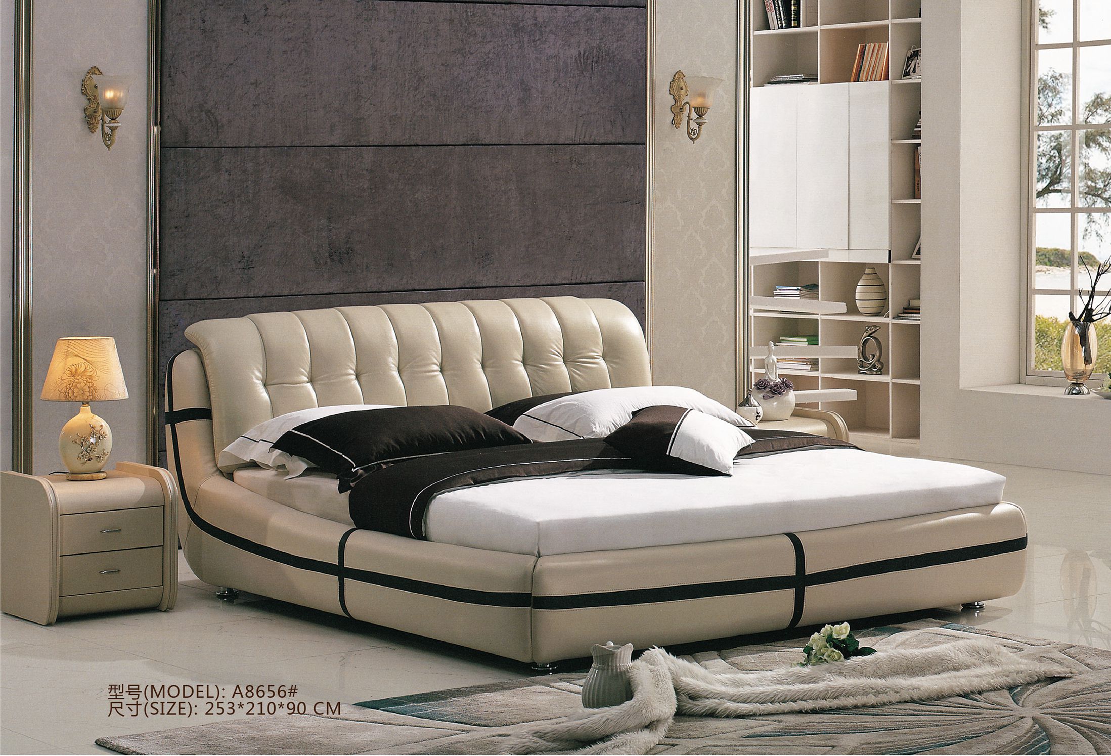 high quality upholstered leather king bed made by china luxury and modern furniture factory and company-furbyme